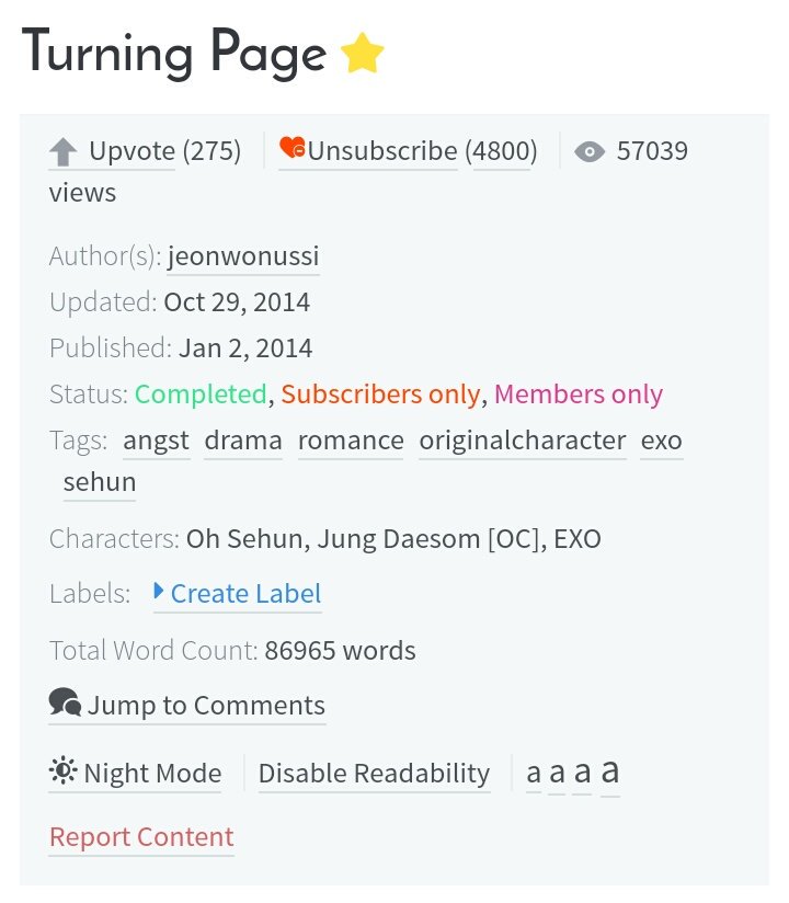 Turning pageCompletedAngstSehun x OCBeautiful story that i can say that  https://www.asianfanfics.com/story/view/635923/turning-page-angst-drama-romance-originalcharacter-exo-sehun