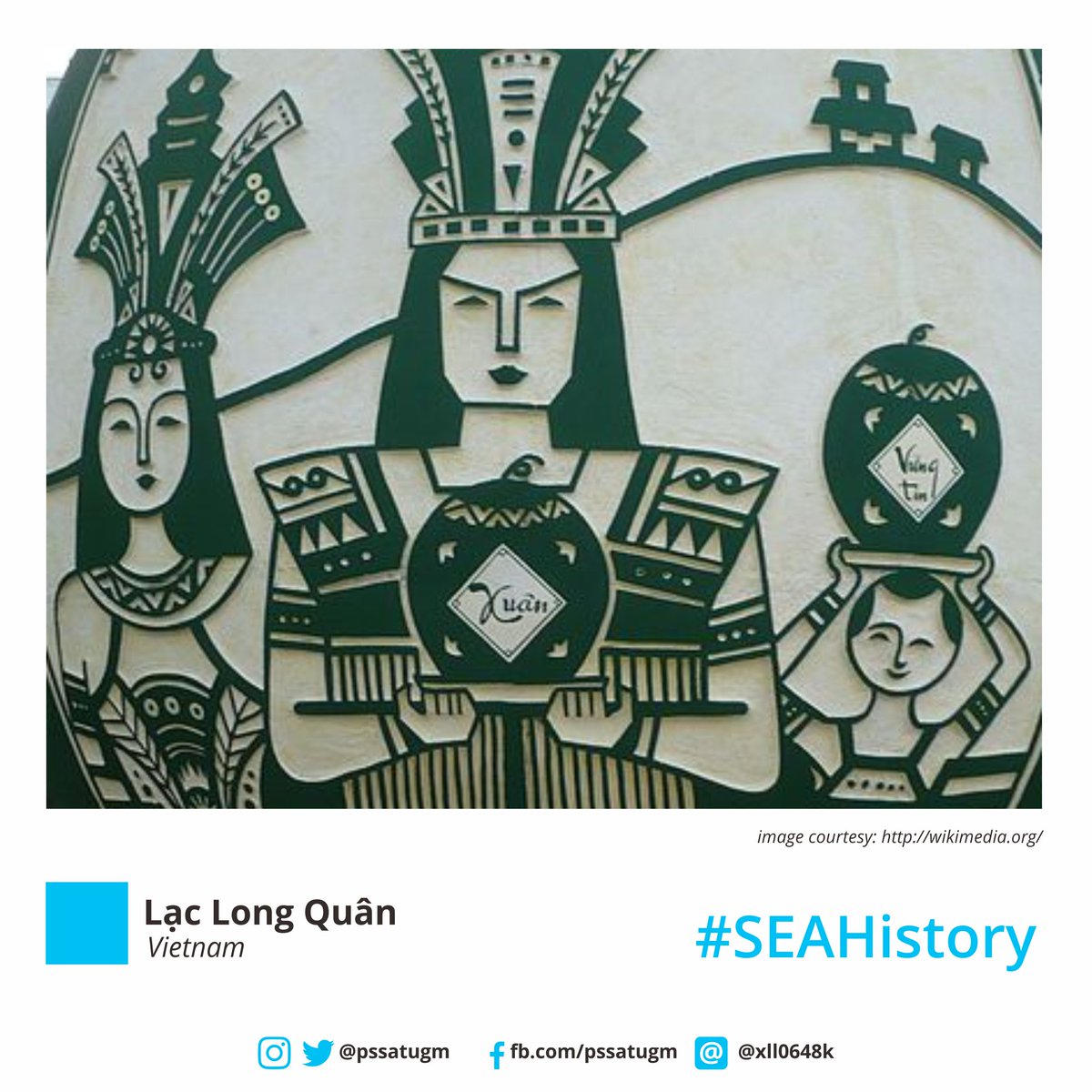 pssatugm's tweet photo. Lạc Long Quân (Lord Dragon of Lạc) is considered the second Hùng king of ancient Vietnam. Quân's wife, Âu Cơ, gave birth to a bag containing 100 eggs and 100 children were born. This is the origin of the Legend of 100 Vietnamese surnames.
#SEAHistory https://t.co/sn0ziKCmFU