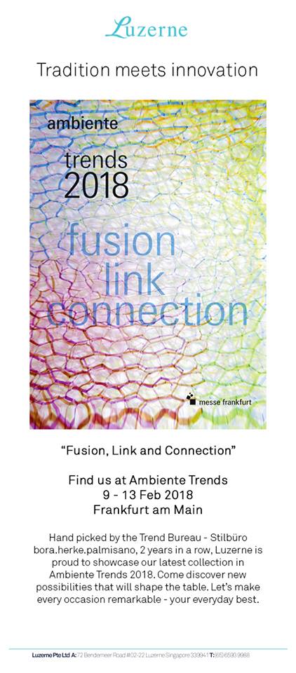 LuzerneGlobal's tweet image. Handpicked by the Trend Bureau - Stilbüro bora.herke.palmisano, 2 years in a row, Luzerne is proud to showcase our latest collection in Ambiente Trends 2018. Come discover new possibilities that will shape the table. Let’s make every occasion remarkable - your everyday best.