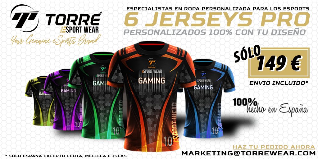 torrewear's tweet photo. Especialistas 🔝 en JERSEYS PRO para #eSports y #gaming

➡️ Email: marketing@torrewear.com #gamers 
➡️ 149€ x 6 uds JerseysTORRÉ https://t.co/hnhlLgPUYv