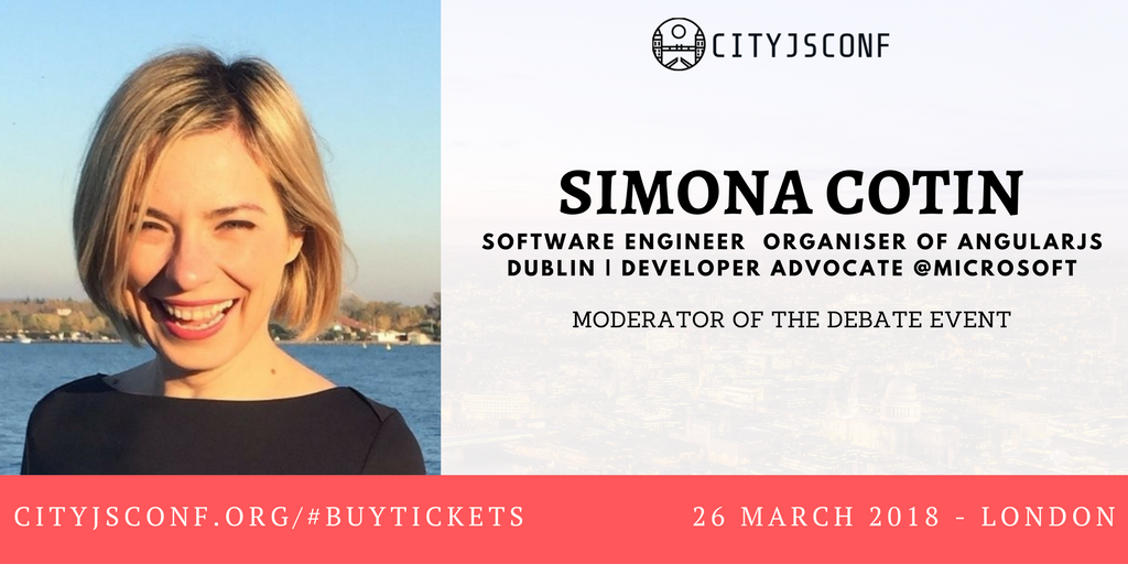 cityjsconf's tweet photo. we are so excited that @simona_cotin will be joining @lucamezzalira as a #moderator for our #mainevent with @getify and @dylans, on the clash of the #javascript paradigms, send us your questions now, and join us for an epic #conference https://t.co/b9p0PmyL25 #scheduleisout https://t.co/xq4i7n0ivX