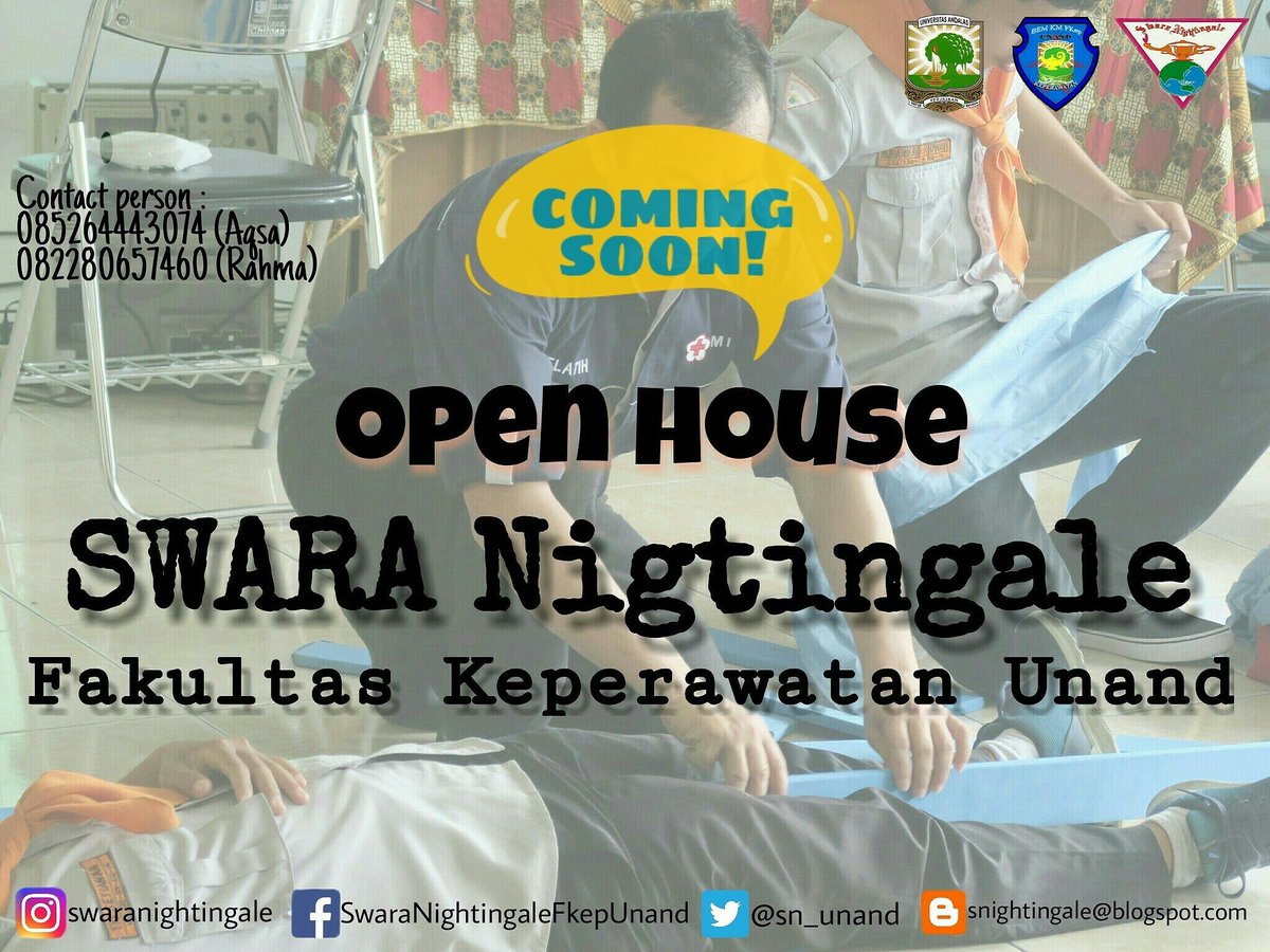 Salam lestari!
Kabar gembira untuk rekan-rekan KM Fkep Unand, SWARA Nightingale akan mengadakan kegiatan "open house" yang nantinya akan diikuti oleh rekan-rekan KM Fkep Unand angkatan 2 (dua) tahun terakhir : A16, A17, dan B17.
Tunggu informasi selanjutnya nya..