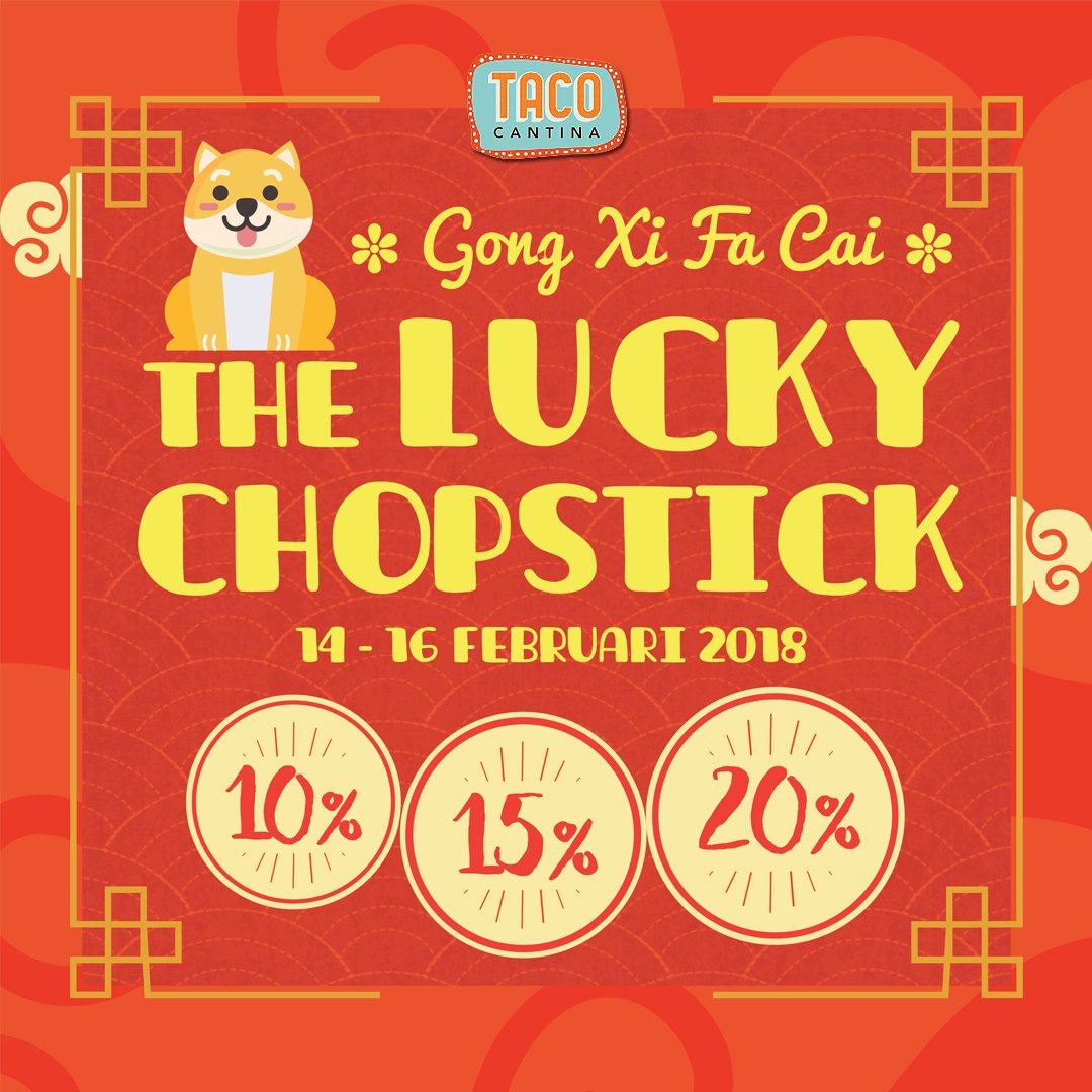 Get a chance to get Lucky Chopstick on 14-16 Feb 2018 with minimum purchase of 100K.

#tacocantina #mexicanfood #jakartarestaurant #instafood #food #tebet
