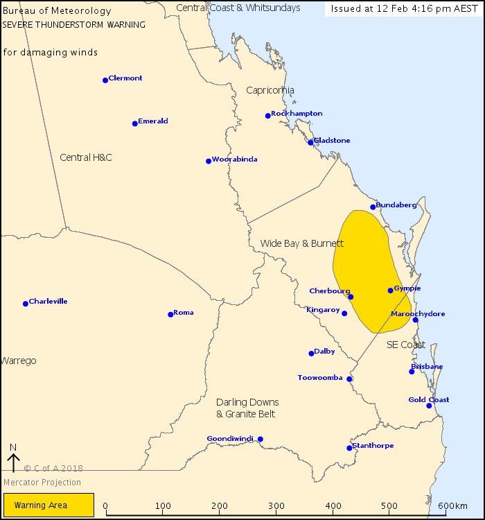 ABCemergency's tweet image. #Qld ⚡☁⚡ Severe #thunderstorms are also likely to bring DAMAGING WINDS to #Gympie, #Cherbourg, #Murgon, #Childers and #Biggenden in the Wide Bay and Burnett and Southeast Coast districts: bit.ly/2jOdxhf