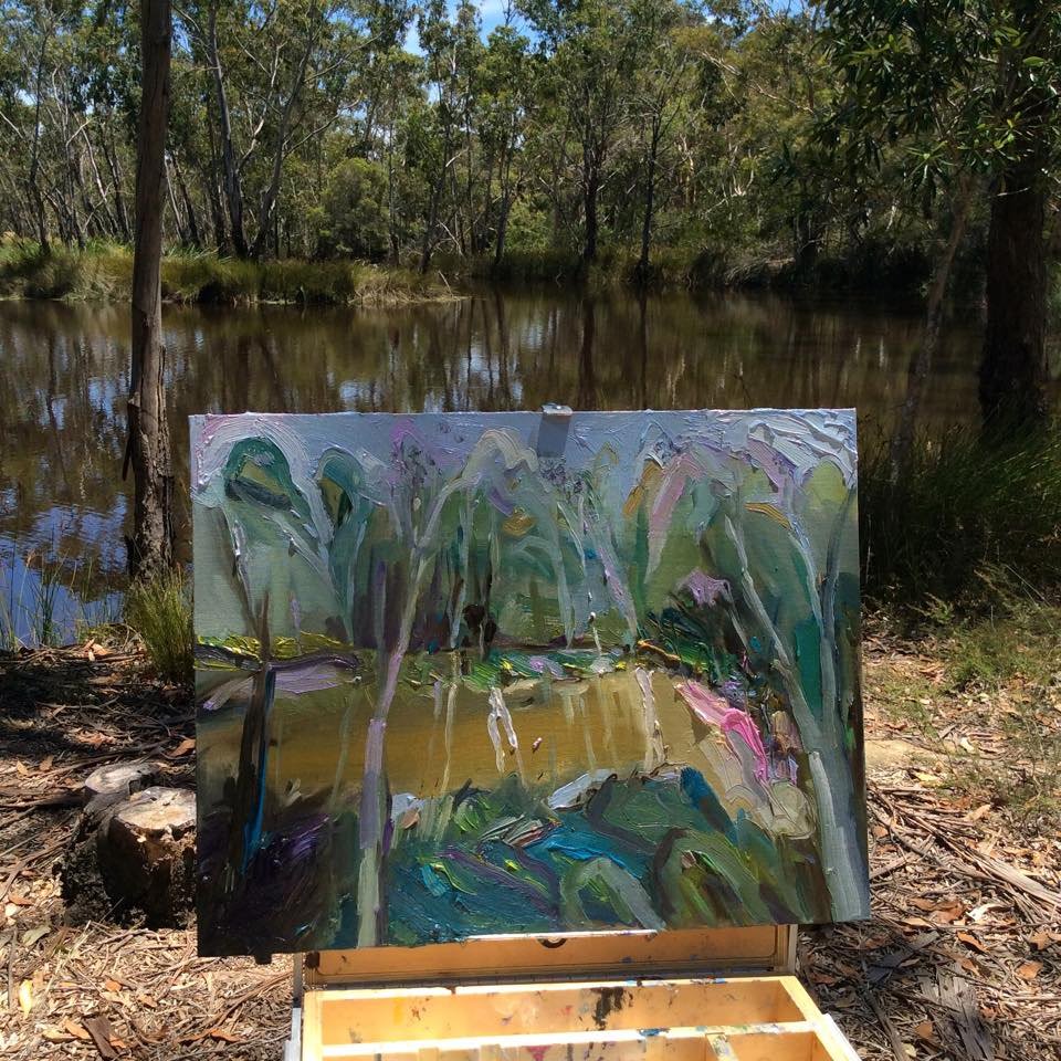 RClaremont's tweet photo. “the dam at joadja” 35X45 ... when I painted this, had a couple of king parrots for company :) #interiordesign #abstract #joadja #artgallery https://t.co/hHBGgfAPpr