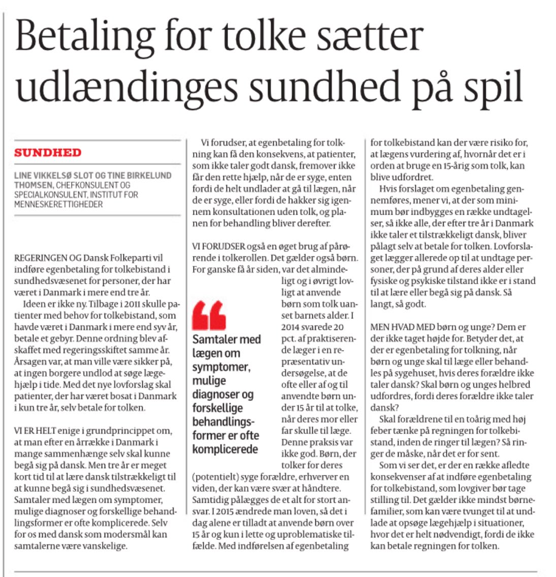 mortensode's tweet image. Alle anser ideen om et gebyr på #tolkning for at være farlig og udtryk for en upassende værdikamp blandt forsvarsløse patienter #sundpol