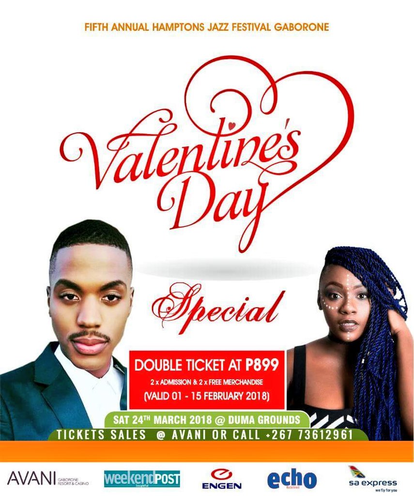 hamptonsjazz05's tweet photo. #ValentinesWeek👫💑 get you and your loved one this #ValentinesDay special double ticket. Offer valid until this Thursday! Come to Avani now!
Call +267 73612961  
#MonateWaBotsadi https://t.co/gBXEzJrrX5