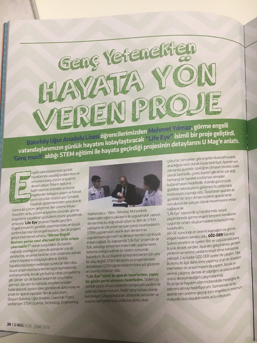 burcutanriverdi's tweet photo. STEM eğitimi ile problemlere inovatif çözümler üreten gençler! 

“Life Eye” projesiyle görme engelli vatandaşlarımızın hayatını kolaylaştırmayı amaçlayan @UHLBAKIRKOY öğrencimiz Mehmet Yılmaz @UgurOkullari U Mag 2. sayımızda!

#STEMgelecektir #UğurdaSTEM https://t.co/LwxCzb8NMC