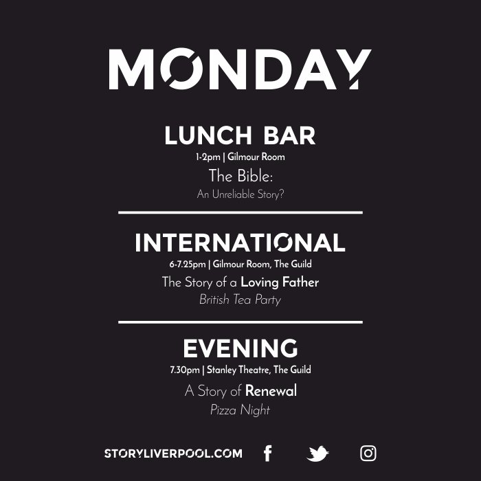 storyliverpool's tweet photo. STORY is officially here! There's lots going on today including a lunch bar looking at the credibility of the bible, an international-focused tea party and pizza night. See you there. #storyliverpool #eventsweek https://t.co/Ur8MV90P5L