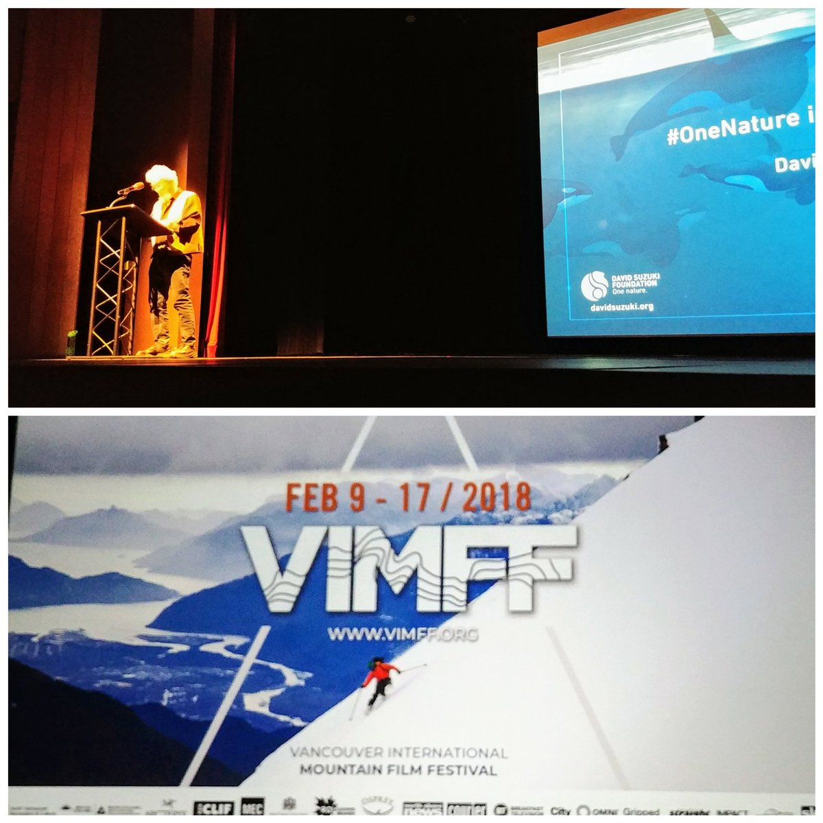 JadeVajna's tweet photo. Really enjoyed a talk by @DavidSuzuki tonight during @theVIMFF! Also got to see the world premiere of #DirectlyAffected by @zack_embree! Really enjoyed both. A great way to spend a Sunday evening, and only had to go a block from my house. 😊 https://t.co/VqH7uKzSTH