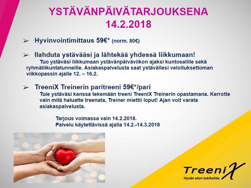 treenixlpr's tweet photo. Ystävänpäivä lähenee, muista ystävää tai itseäsi näillä tarjouksilla❤️ Tervetuloa!
#ystävänpäivä #matalakynnys https://t.co/Of9mo8bDDG