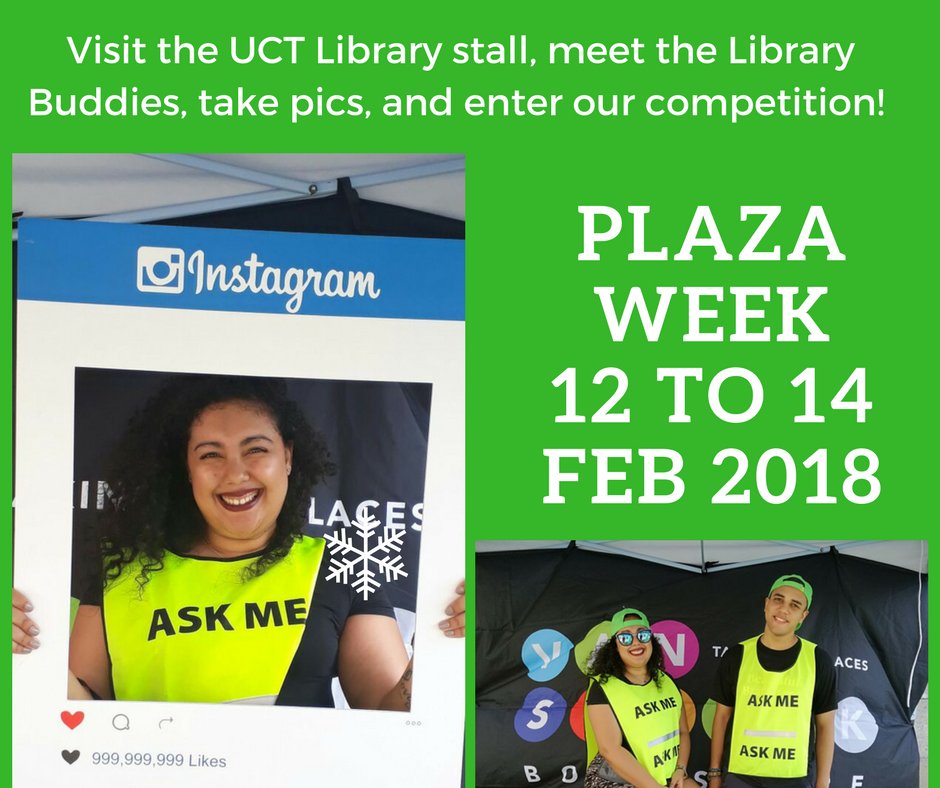 UCTLibrary's tweet photo. UCT Libraries are giving away tons of prizes and also free goodies. So do pop by, donβt be shy and say hi. All students & staff are welcome. See you all there .... @vanschaik1 #uctlib #uctfreshers #uctfreshers2018 #buddiesgotyourback https://t.co/osEc6RBamE