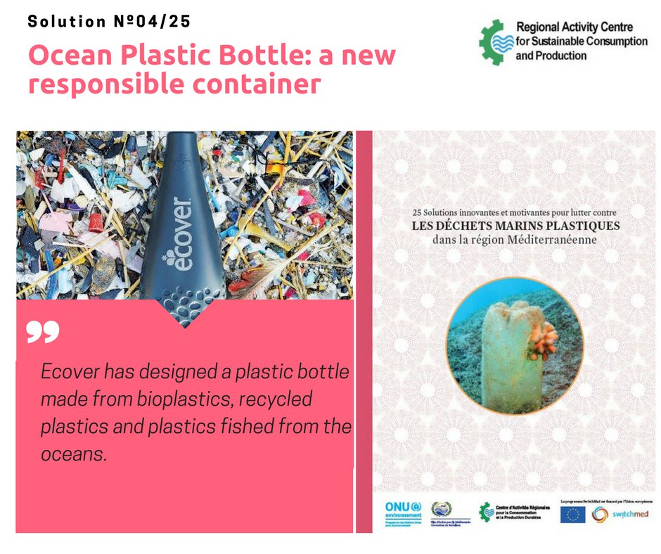 MedWaves_Centre's tweet photo. #OneWeekOneSolution against #MarineLitter: Discover @EcoverUK ,the first plastic bottle produced on a large scale with retrieved plastic from the sea and bioplastics! find the #25solutions in the latest SCP/RAC & @SwitchMed publication: https://t.co/qiz4msUVjX #combatmarinelitter https://t.co/KykL7FtRxo