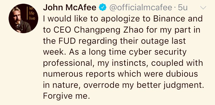 AltCoinGarage's tweet photo. @binance_2017 How low can you go, #JohnMcAfee? Next time, stop tweeting when you’re intoxicated. #binance https://t.co/bdI87rHmMe