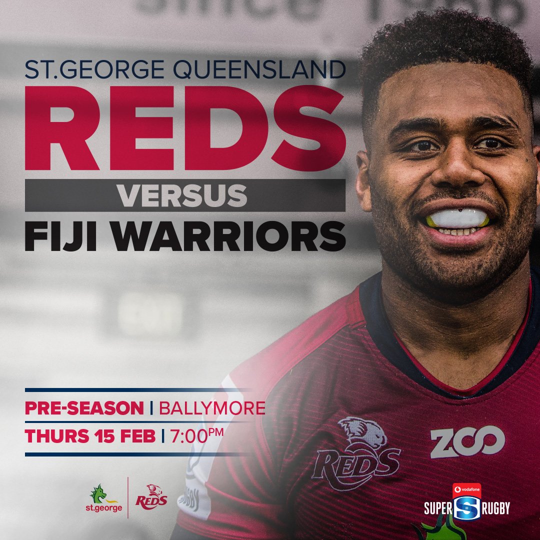 Make sure your here at Ballymore Stadium this Thursday night for our final pre-season fixture against the Fijian Warriors. 

PURCHASE TICKETS: bit.ly/2CeIsXY

#RugbyFamily #RedsFamily #Reds2018