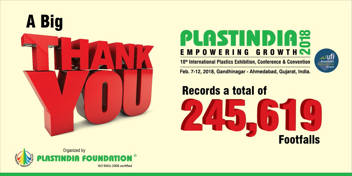 Pif_PLASTINDIA's tweet photo. PlastIndia thanks all it's exhibitors and visitors for making it a resounding success. See you in 2021.
#PLASTINDIA2018 #Plastic #Industry #Exhibitions #PI2018 #PLASTINDIACONFERENCE2018 https://t.co/EooWTiVG0K