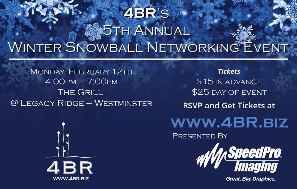 tammyurbach's tweet image. Come out this afternoon and do some Networking in Metro Denver!  114 RSVP&apos;s and rising.  Are you going to join in all of the FUN?  #4BR #NetworkingIsFun   Tickets:  4br.biz/event/4br-wint…  See you there!!!