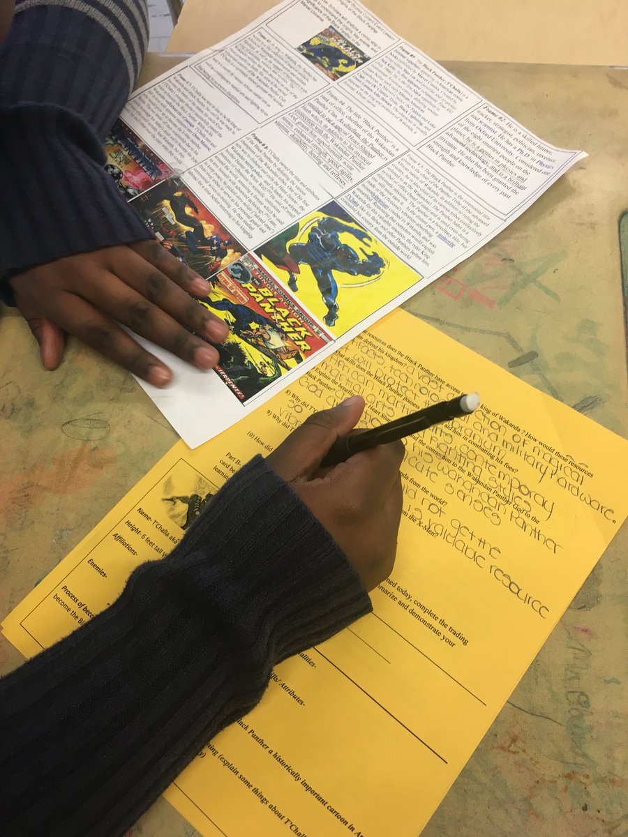 baba_olumiji's tweet photo. This morning in #SocialStudies Class 804 is learning about the #BlackPanther by reading a comic and responding to #textdependent questions #engagedlearning #creative #BlackHistoryMonth #informationaltext @BlackPastOnline @BLACKPANTHERMOV https://t.co/lKp4ET6k5m