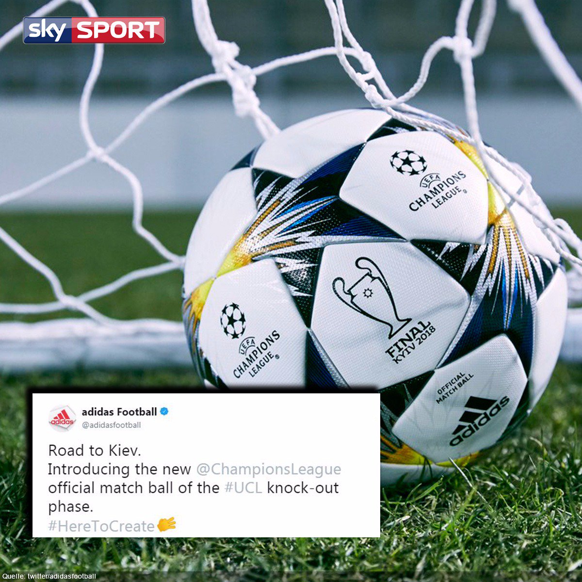SkySportDE's tweet photo. Adidas präsentiert den Ball für die K.O.-Phase der UEFA Champions League!

#skycl

Wie findet ihr das neue Spielgerät? ⚽

https://t.co/SNnSrog3Em https://t.co/8qCZTnbsQY