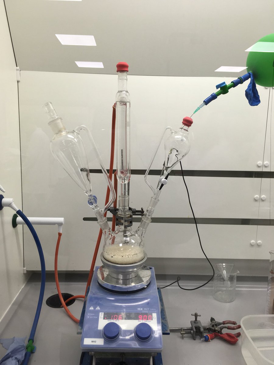 keelechem's tweet photo. The snow didn’t stop our 3rd year project students this morning - in particular Alex with his Grignard reaction #ExperimentAtKeele https://t.co/5xIpaPZg0P