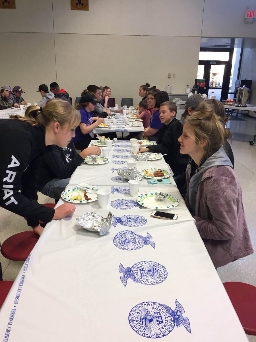 haven_ffa's tweet image. Haven FFA members eating after a long morning of cooking breakfast for the teachers.