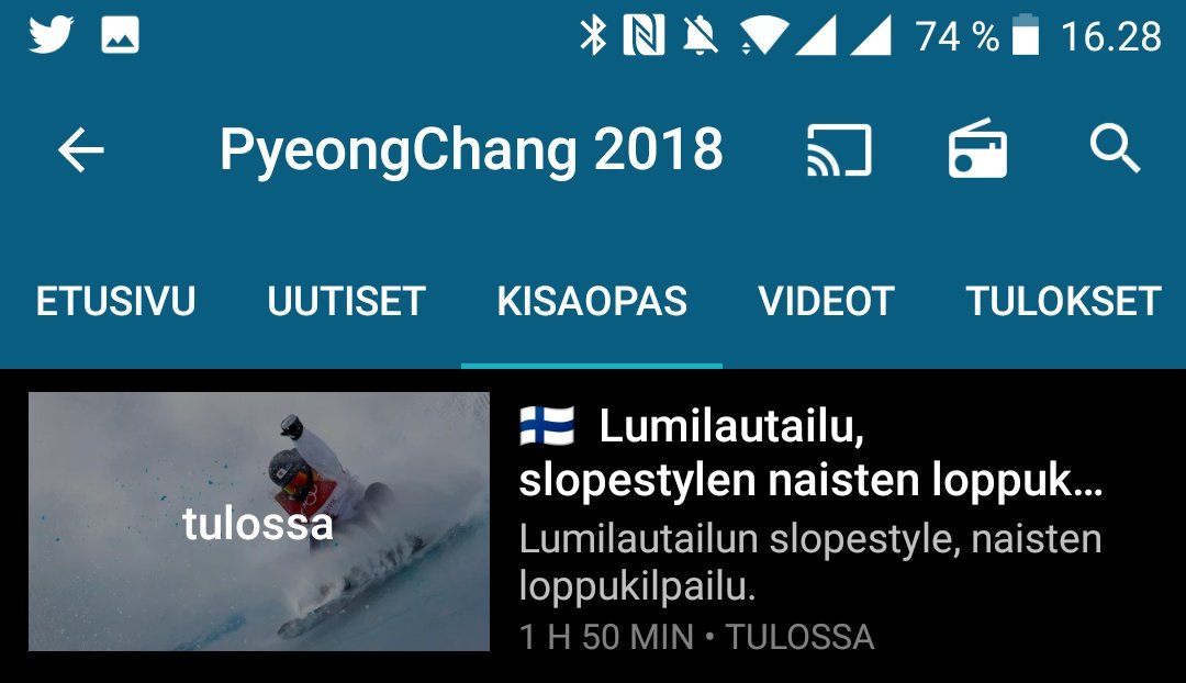 Karde's tweet photo. Toivottu lisäominaisuus @yleareena n ja @yleurheilu n kisaoppaaseen: mikäli kilpailussa on mukana suomalaisia, on sen kohdalla Suomen lippu. #PyeongChang2018 #PyenongChangFi 🇫🇮 #emojidrivendesign #yle https://t.co/Y0TlClQ2zk