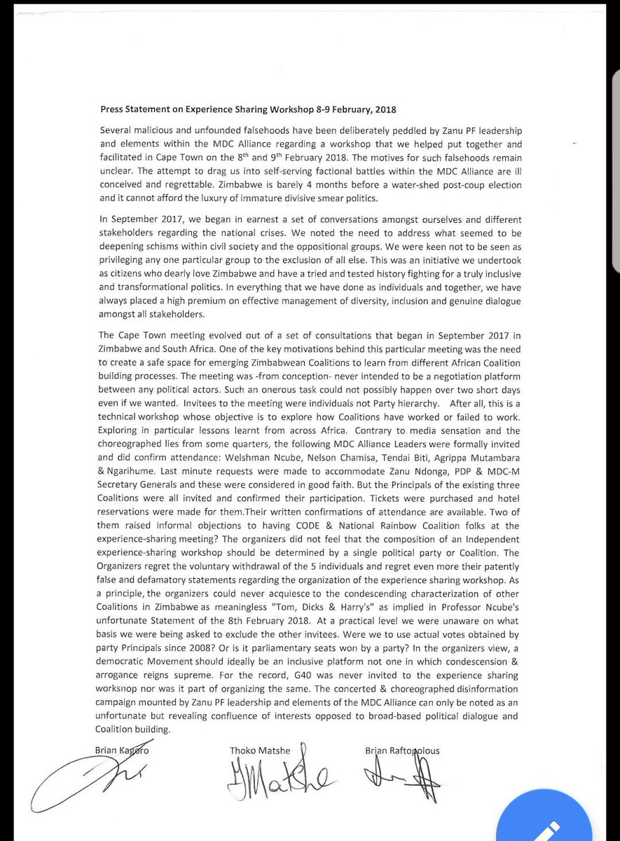 dewamavhinga's tweet image. Organizers of the Cape Town workshop for #Zimbabwe opposition coalitions address malicious &amp;amp; unfounded falsehoods about the workshop. @TamukaKagoro77 @263chat @kubatana