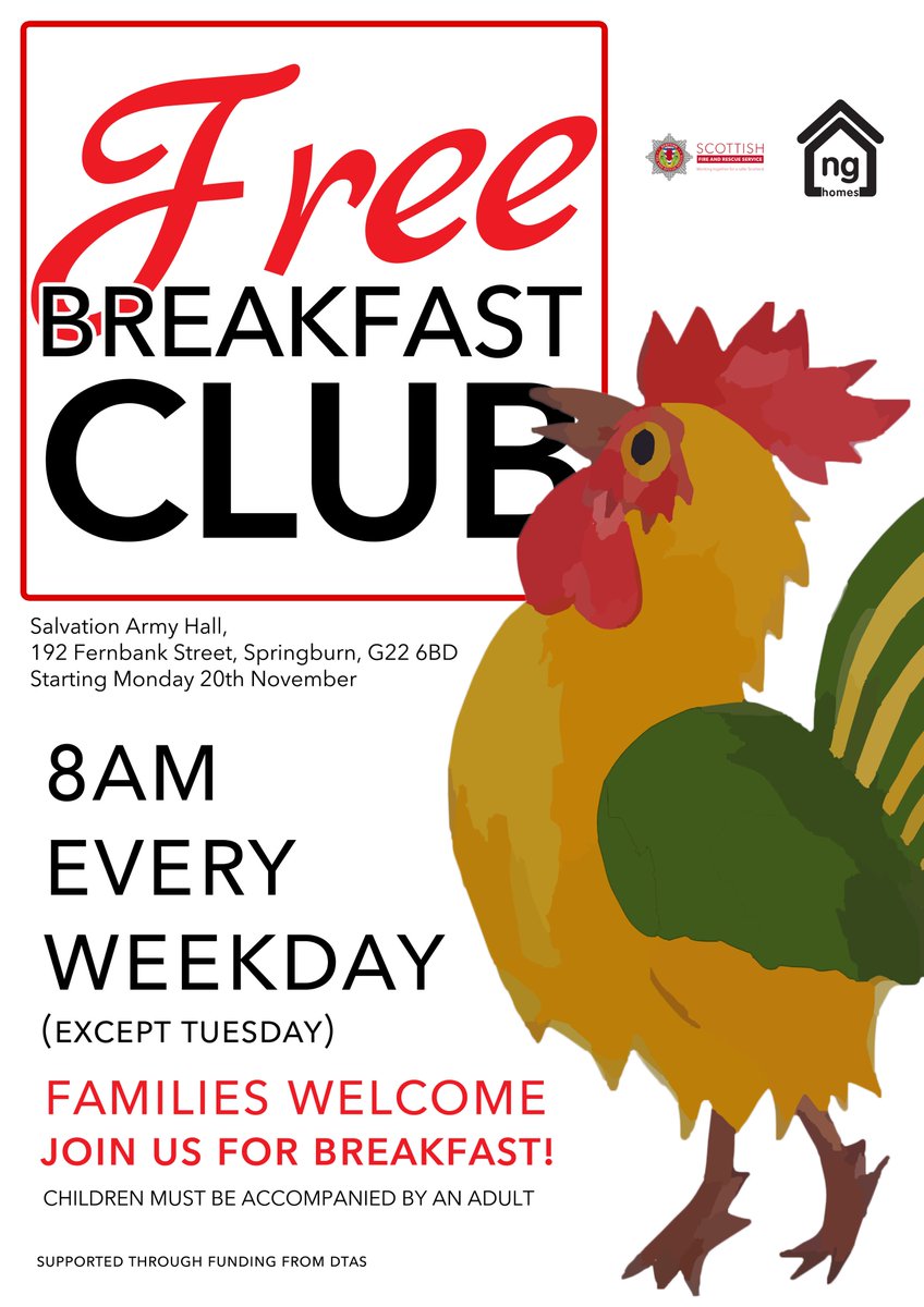 have you been along to FREE breakfast club 🍞☕️in the Salvation Army hall in Hawthorn St, Springburn? Families with young children welcome @ng_homes @NgSportsLegacy @scotfire_glasgo @WhatsOnGlasgow @theBSCprogramme @ThrivingPDC