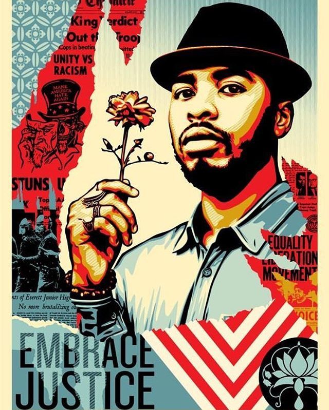 “Embrace Justice” by artist Shepard Fairey <a href="/obeygiant/">Shepard Fairey</a>. Screen print, signed limited edition of 475. Now available at blacklinegallery.com ift.tt/2nZfG8I