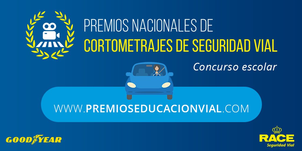 RACE_es's tweet photo. Vuelven los Premios Nacionales de Cortometrajes de Seguridad Vial (#premioseducacionvial), iniciativa impulsada por el @RACE_es y @Goodyear_Es y que alcanza su VI Edición. Todos los detalles y las principales novedades, en:  https://t.co/moa4Fysv5y @premioseduvial https://t.co/zU130iZRfe