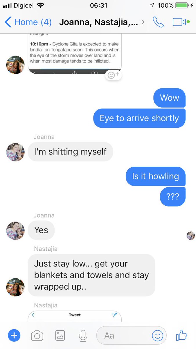JackGBourke's tweet photo. When your tough sister is scared #CycloneGita is #real #Category5 over #Tonga πΉπ΄ #GodBlessTonga https://t.co/Edc1l6Fk0j