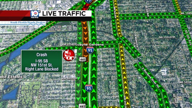 CRASH: I-95 SB & NW 151st St. A right lane is blocked; delays are starting to build. #TRAFFIC #MIAMI https://t.co/IAu5W3z0ru