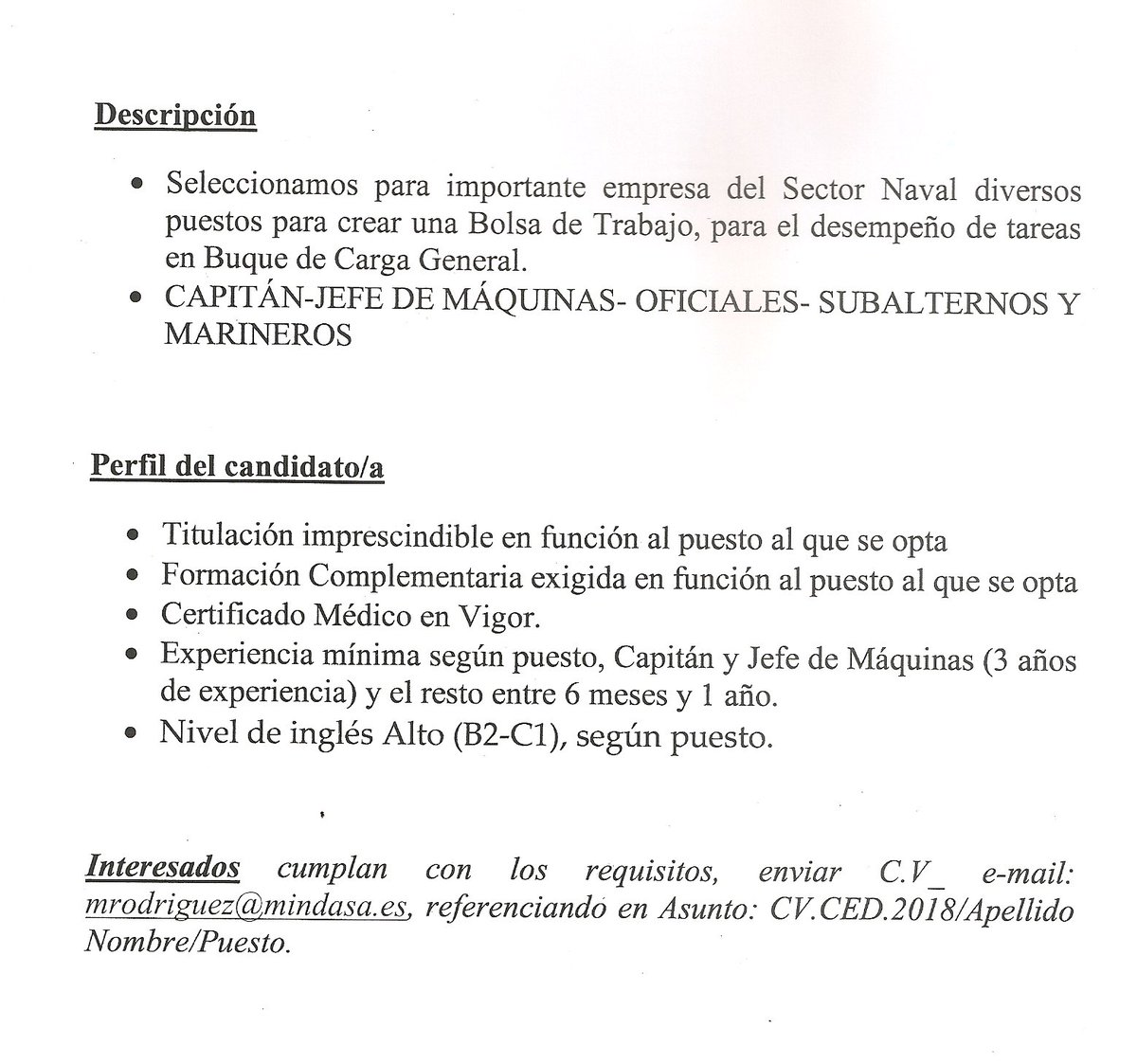 Una oferta de empleo. #empleo