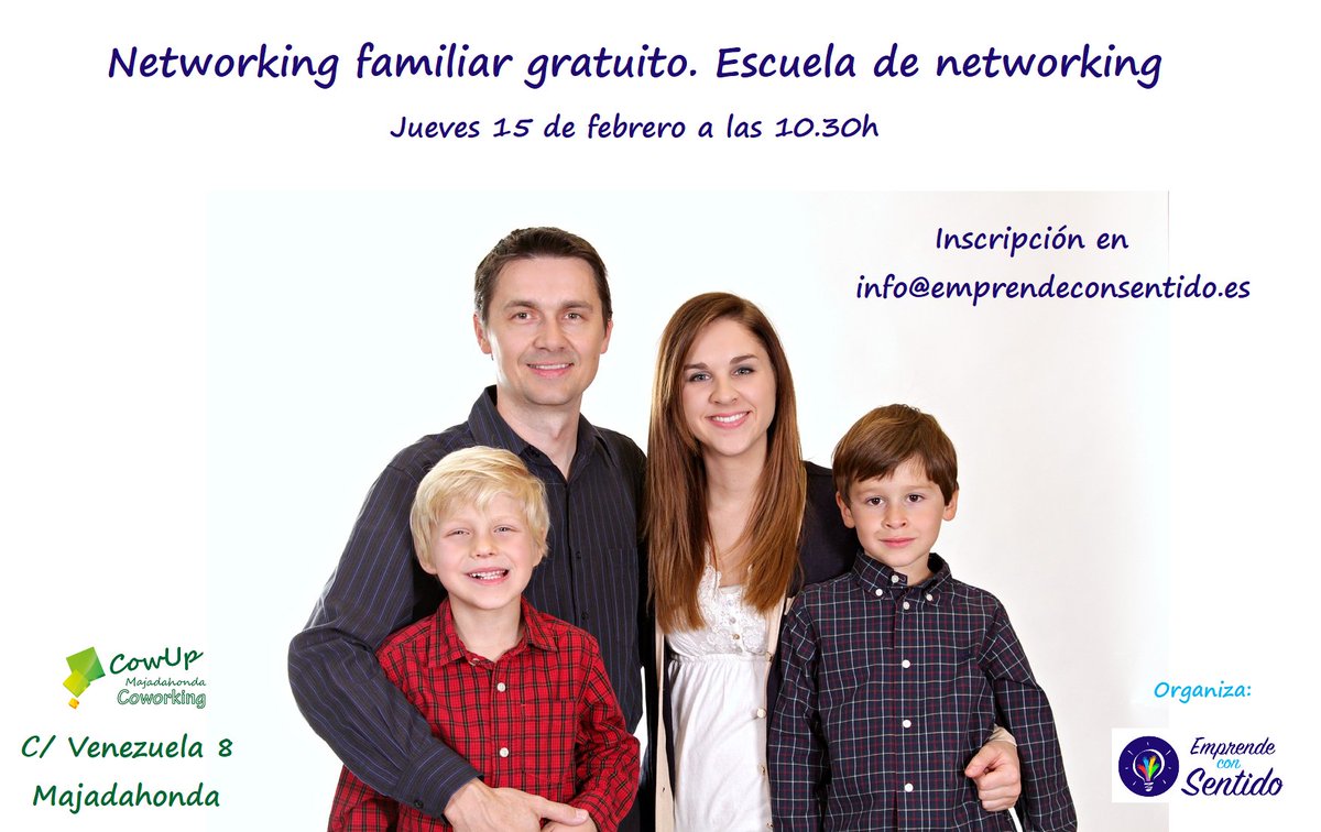 emprende_sentid's tweet photo. Este próximo jueves 15 de febrero #networking gratuito En esta ocasión presentamos una nueva experiencia, el networking familiar, una actividad pensada para padres e hijos ¿Te atreves? #networkingAECS | Inscríbete en info@emprendeconsentido.es https://t.co/ecbjbtofIU