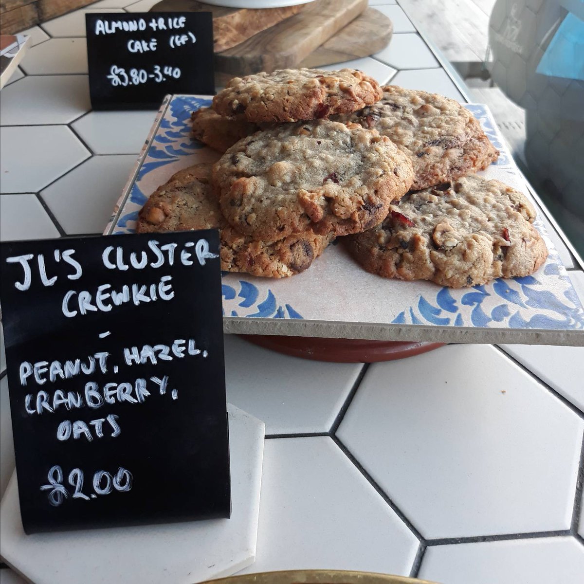 cafe_zee's tweet photo. Hey there, handsome stranger. We believe we make the best cookies in town, and these beauties are inspired by our crew. Need something to dunk in your latte? Give a go at these thick and chewy nutty cluster cookies. Errr.. crewkies #cafezee #cookie #westlondon #ealing #coffee https://t.co/eaQfecMWxT