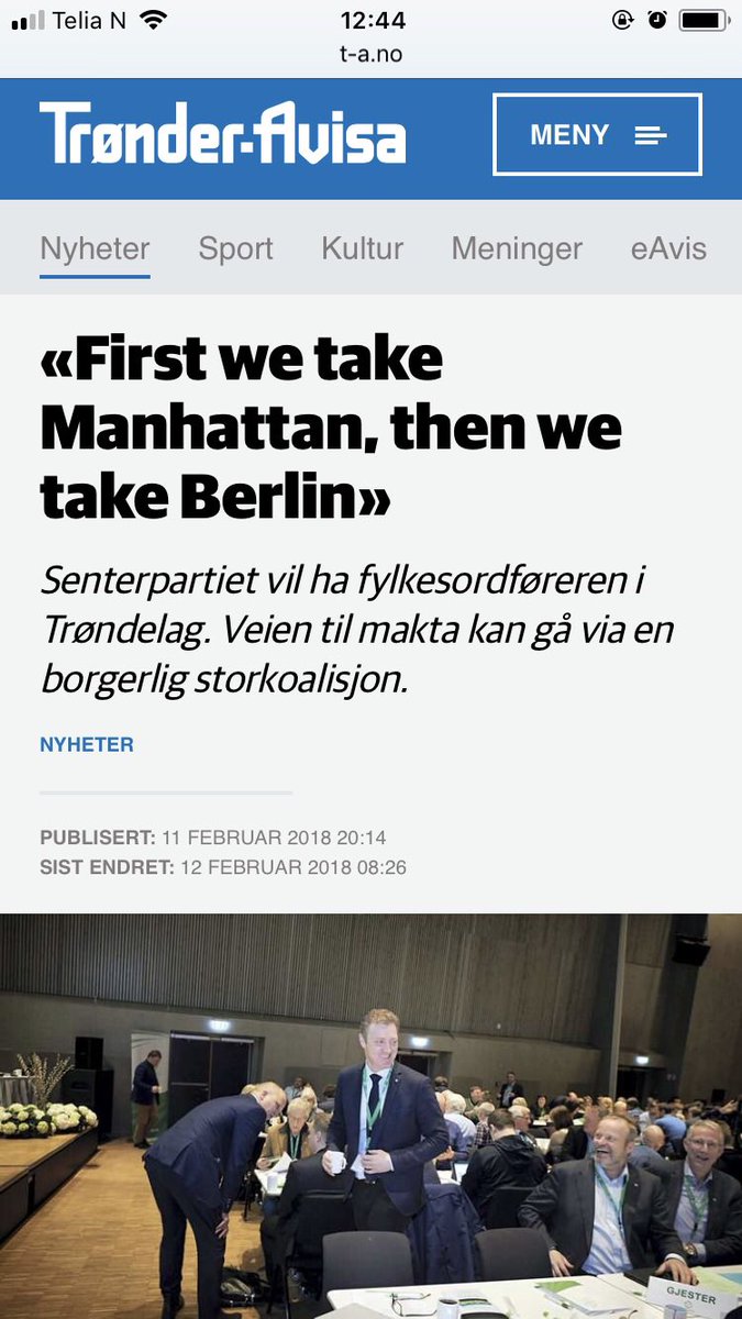 NilsRam's tweet photo. På tide med en fylkesordfører fra @Senterpartiet igjen. 
«First we take Steinkjer, then we take Trondheim» https://t.co/JJwWhNClaz