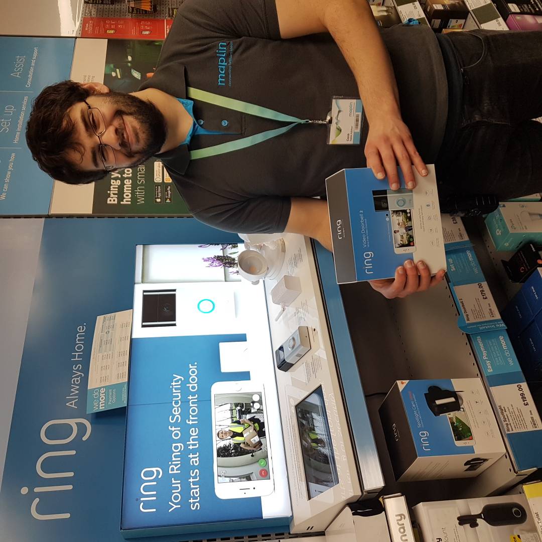 Maplin_GLD's tweet photo. The Ring doorbell is proving to be a must-have in #Guildford! 
Pop into store and a very chuffed Cenk will show you the wonders &amp; oppotunities of having a smart doorbell! https://t.co/yF8XhOLJ6v