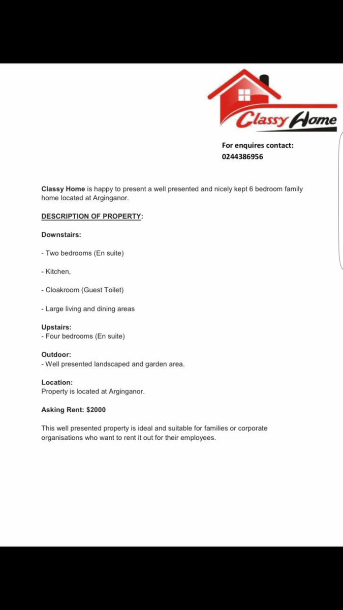 Beautiful 6 bedroom house for rent at Arginganor- East Legon Accra.  Hurry Hurry viewing s on going...it's first come first serve basis..For more enquires Accra contact- 0244386956.
UK contact- 07960032460
Thank you.