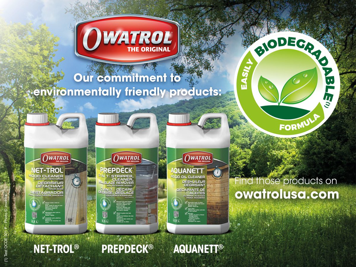 OwatrolUSA's tweet photo. We are pleased to inform you that #Owatrol #NetTrol, #Prepdeck, #Aquanett, #MarineStrip& #DeckCleaner have all been OCDE 301F tested which means that they are environmentally friendly and easily #biodegradable !
Now you can get the results you want without sacrificing the planet! https://t.co/xkTVIflLjx