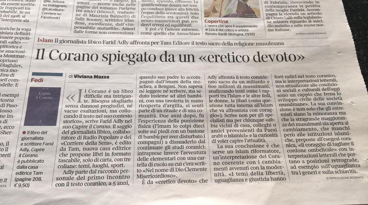 TamEditore's tweet photo. Il #Corano visto e raccontato da @farid_adly​ in "Capire il Corano"​ per 
@TamEditore​ nella splendida recensione di @viviana_mazza ​sul @Corriere https://t.co/gkrJenGF4b