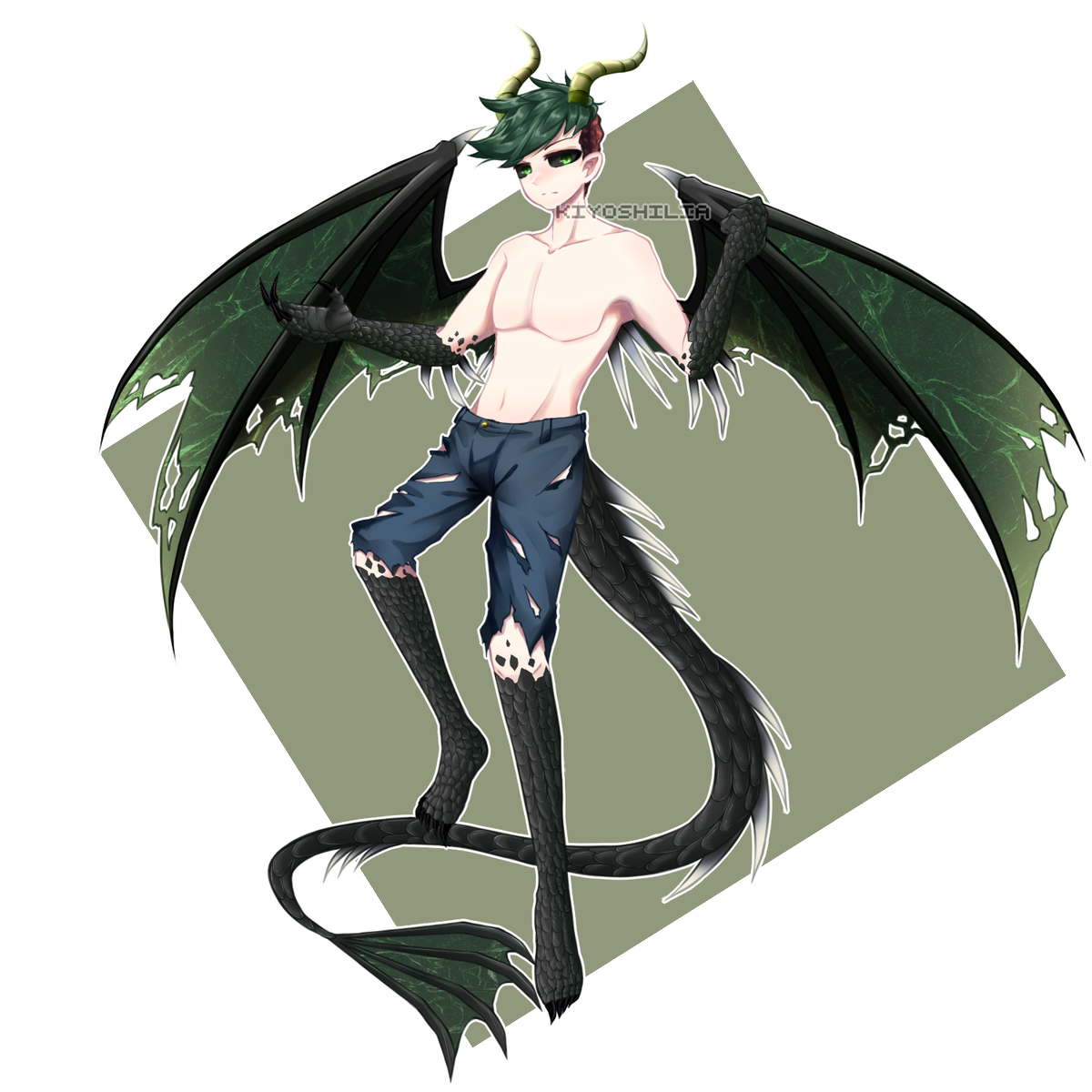 kiyo_tsunn's tweet photo. Another commission finished!
so they wanted me to draw their Dragon au of Anti, and this is my first time drawing something that’s shirtless  :P

it turned out good I guess? XD https://t.co/kaWvZtihIG