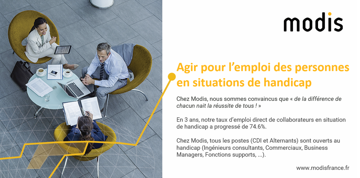 AkkodisFrance's tweet photo. #LeSaviezVous ? En 3 ans, notre taux d’emploi direct de collaborateurs en situation de handicap a progressé de 74,6%.
 
En 2018, nous recrutons 1.000 collaborateurs en France. Chez Modis, le #Handicap n'est pas un frein à l'embauche

👉https://t.co/Gvyucmngvu

#emploi #diversité https://t.co/ccFjaYQ0lD