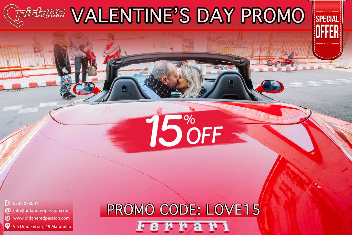 -15% for the couples in love during the S. Valentine's weekend!
PROMO CODE: LOVE15
#maranello #redpassion #testdrive #pitlane #ferrari #SanValentino