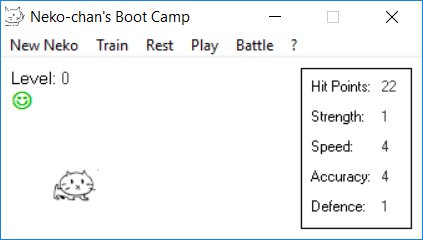 PineboxGames's tweet photo. Here's a #freegame for you. My first ever finished #indiegame, programmed in #VB5 back in 2003. I present to you: Neko-chan's Boot Camp! Train your #cat and force it to fight for ultimate supremacy! https://t.co/n6t9Awxlg0 (Might need this runtime, too: https://t.co/Xi4zjnGkIs) https://t.co/7fm9970H41