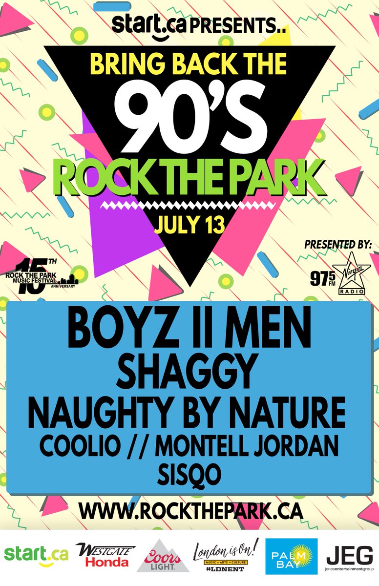 JUST ANNOUNCED! #BringBackThe90s at #RTP2018 Presented by Start.ca! WE CANNOT WAIT!!!! Who are you the MOST excited to see? 🎉🎊 <a href="/RockTheParkLDN/">RBC Rock The Park</a> <a href="/startca/">Start.ca</a> #LdnOnt