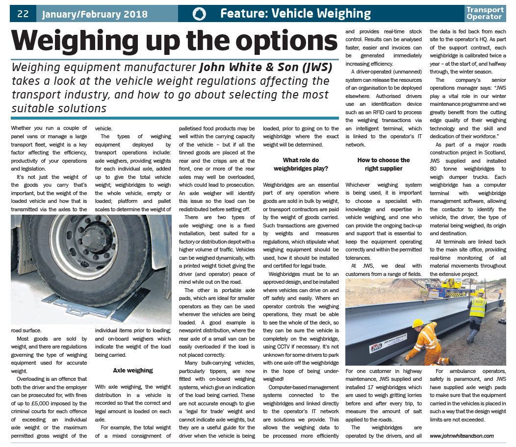 JWS1715's tweet photo. Here is our latest article about #vehicle #weighing in the Transport Operator Magazine! https://t.co/4ZrbD5ceXQ ๐โ๏ธ#jws #johnwhiteandson #weighing #solutions #vehicleweighing #weigbridge https://t.co/90H3oi6oIk