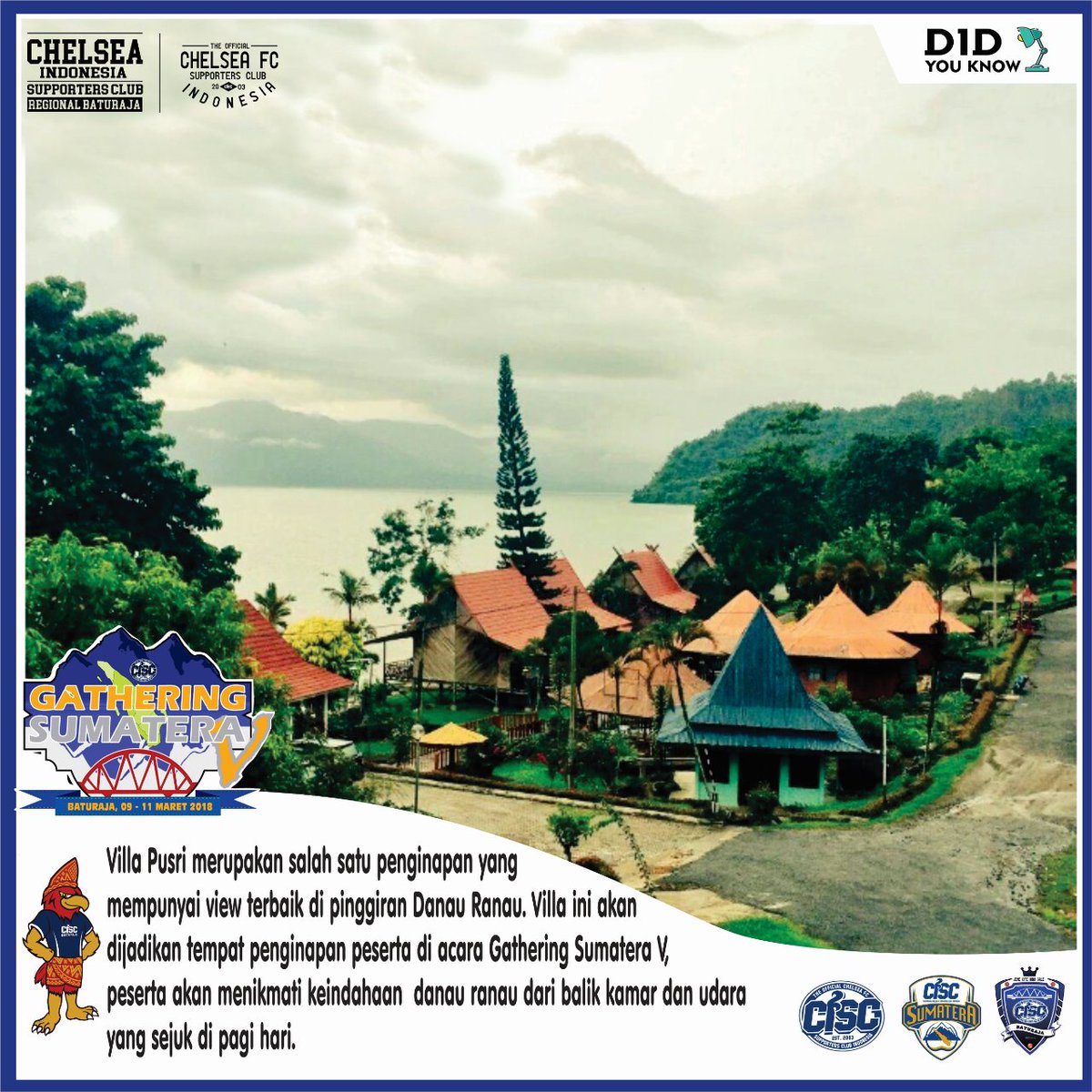 Malam guys!!! Gak terasa penutupan pendaftaran kita tinggal 8 hari lagi,,nihh mimin kasih tau tempat penginapan kita nanti 😍 
Catt. Pelaksanaannya
Tanggal  9, 10 dan 11 Maret 2018 
Lokasi Gathsum5CISC :
Villa Pusri Danau Ranau OKUS Baturaja
SUMSEL .
<a href="/chelseaindo/">@chelseaindo</a> 
<a href="/CISCsumatera/">CISC SUMATERA</a>