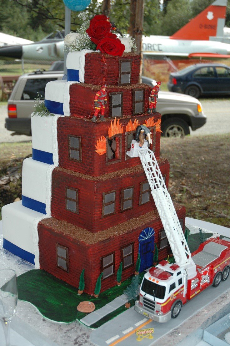 We found the perfect wedding cake! #cakegoals #firefighterwedding