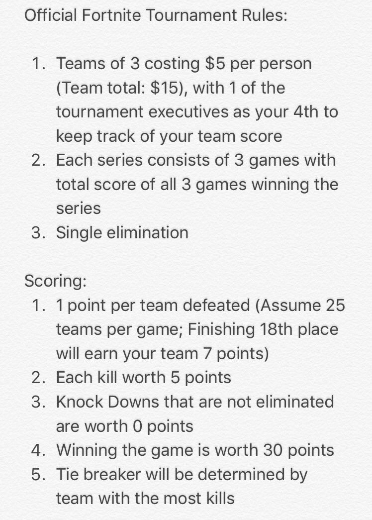 register from now until the 15th for our very first tournament that will take place the 16th 20th at the times that suit you the best - fortnite friday tournament rules