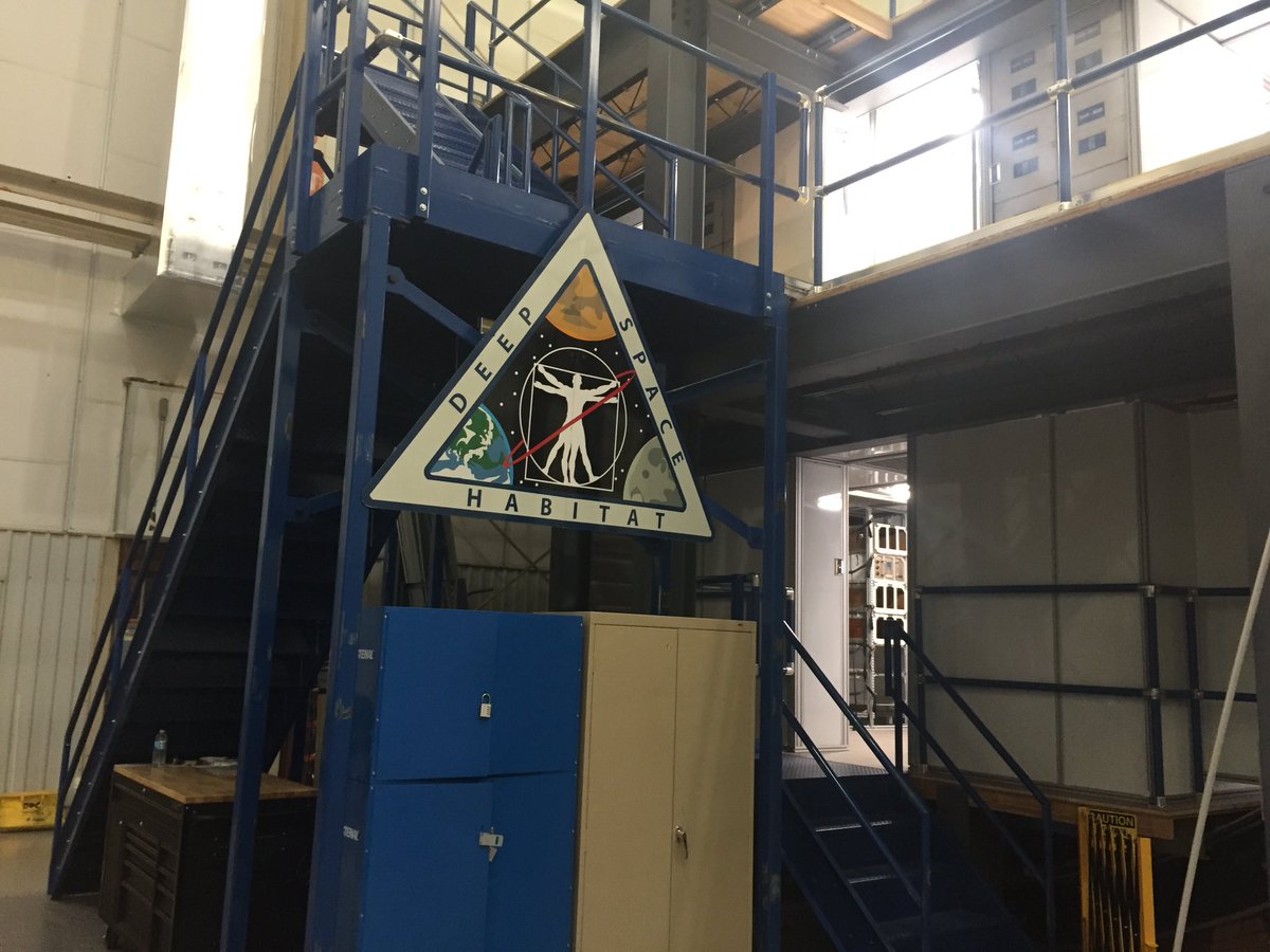 joehills's tweet image. Now we’re visiting the Deep Space Habitat area where they are designing and testing the next generation of crew habitat modules. The current presenter Tanya Andrews is discussing the design of exercise space and how important exercise time is to astronauts.